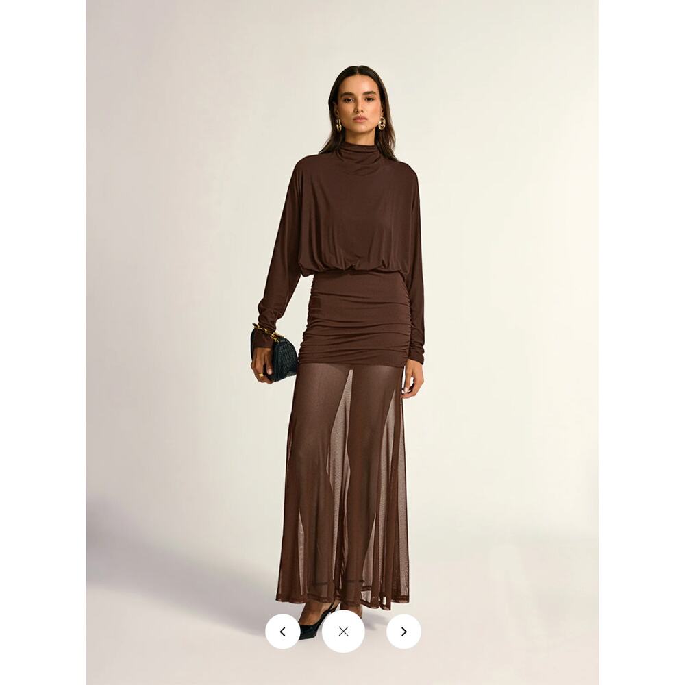 Commense Turtleneck Long Sleeve Drape Ruched Mesh Dress Sz M
